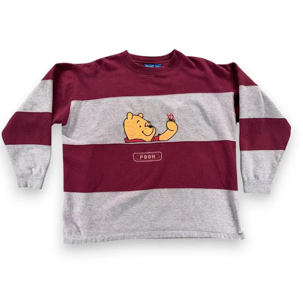Vintage Winnie Pooh Sweater Adult EXTRA LARGE Red Gray Sweatshirt Disney 90s